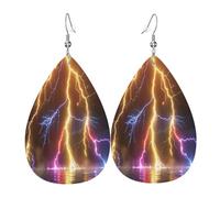 Thunder and Lightning - Pendientes de piel con forma de lágrima para mujer, aretes colgantes ligeros de PVC, ganchos de plata 925, impresiones de doble cara, regalo hipoalergénico