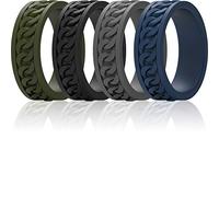 ThunderFit - Anillo de boda de silicona para hombre, 4 anillos, bandas de compromiso de goma, 7 mm de ancho, 2 mm de grosor (negro, gris oscuro, azul oscuro, verde oscuro, 15,5 - 16 (24,5 mm)