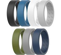 ThunderFit - Anillo de boda de silicona para hombre, 7 anillos, bandas de compromiso de goma de diseño suave, 7 mm de ancho, 2,4 mm de grosor (11,5 - 12 (21,3 mm)
