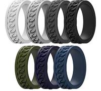 ThunderFit Anillo de boda de silicona para hombres - 7 anillos - Patrón de cadena de goma bandas de compromiso - 7 mm de ancho, 2 mm de grosor (11,5 - 12 (21,3 mm)