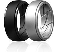 ThunderFit Anillo de boda de silicona para hombres, transpirable con ranuras de flujo de aire, 10 mm de ancho, 2,5 mm de grosor, 14.5 - 15 (23.82mm),