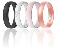 ThunderFit - Anillo de boda de silicona para hombres y mujeres, 1 anillo de compromiso de goma (4 mm, negro, mármol, rosa claro, oro rosa, 9,5-10 (19,8 mm)