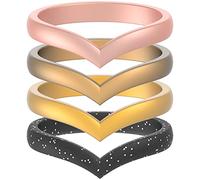 ThunderFit Anillos de boda de silicona en forma de corazón finos para mujer, 8 anillos, 4 anillos, 1 anillo, bandas de compromiso de goma apilables, ancho 2,7 mm, grosor 2 mm, 3.5 - 4 (14.9mm), Negro con purpurina amarilla, oro, oro rosa, bronce.