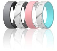 ThunderFit Anillos de boda de silicona para hombre y mujer, reversibles - 6 mm de ancho 2 mm de grosor (SkyBlue-Mármol, gris-gris-negro-gris-claro - Tamaño 13,5-14 (23 mm)