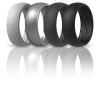 ThunderFit Anillos de Boda de Silicona para Hombres - 7 Anillos/4 Anillos/1 Anillo de Goma Transpirable Edition Bandas de Compromiso, 14.5-15 (23.82mm), Dark Grey, Light Grey, Silver, Black