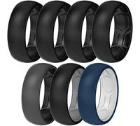 ThunderFit Anillos de boda de silicona para hombres y mujeres, diseño de dos tonos, 2 mm de grosor, transpirables, anillos de compromiso de goma unisex en estilo estrecho y ancho, paquete de 7