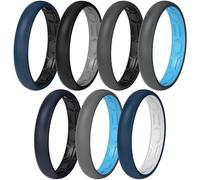 ThunderFit Anillos de boda de silicona para hombres y mujeres, diseño de dos tonos, 2 mm de grosor, transpirables, anillos de compromiso de goma unisex en estilo estrecho y ancho, paquete de 7