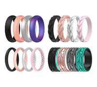 ThunderFit Anillos de boda de silicona para mujer, apilables, delgados y trenzados, de goma de silicona, paquetes de 16, 8 y 4, 10.5 - 11 (20.6mm)
