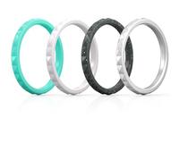 ThunderFit Anillos de silicona delgados y apilables, 8 anillos, 4 anillos, 1 anillo, alianzas de boda de silicona para mujer, patrón de diamante, ancho 2,5 mm, grosor 2 mm, 9.5 - 10 (19.8mm), Silicona