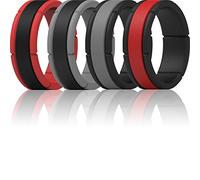 ThunderFit Anillos de silicona para hombre, 4 anillos/1 anillo, bandas de boda de goma de capa media, 14.5 - 15 (23.82mm), Negro-Red, Gris Oscuro/Naranja, Negro, Azul Oscuro, Gris Oscuro, Azul