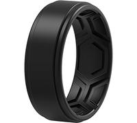 ThunderFit Anillos de silicona para hombre, 7 anillos, 4 anillos, 1 anillo, diseño estampado transpirable, borde elegante, 6.5 - 7 (17.3mm), 1 anillo - Negro