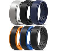 ThunderFit Anillos de silicona para hombre, 7 anillos, 4 anillos, 1 anillo, diseño transpirable, borde elegante, 8 mm de ancho, 2,2 mm de grosor, 13.5 - 14 (23mm), silicona, Silicona