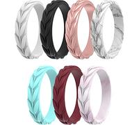 ThunderFit Anillos de silicona para mujer, 7 anillos, 4 anillos, 1 anillo, diseño de hojas, 3.5 - 4 (14.9mm), Mármol, rosa claro, oro rosa, rosa pastel, verde azulado, blanco, negro.