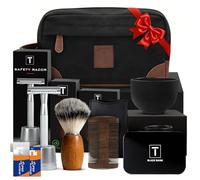 THURLADY Kit de afeitado de regalo para hombres, kit de maquinilla de afeitar de seguridad de una sola hoja, incluye maquinilla de afeitar de seguridad, cuchillas de doble filo, recipiente de cuchilla