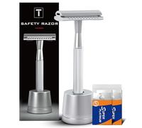 THURLADY Maquinillas de afeitar de seguridad de una sola hoja para hombres, kit de maquinilla de afeitar, con 10 cuchillas de doble filo y 1 soporte, maquinilla de afeitar de metal reutilizable de
