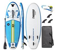 THURSO SURF Prodigy Junior - Tabla de remo inflable para niños de 7'6 x 30 x 4 pulgadas, dos capas, incluye pala de eje de carbono ajustable/3 aletas/correa/bolsa de lona/no incluye bomba (azul)