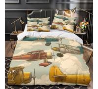 THVBFLVBH Aviones Antiguos 3D Impresión Edredón Funda 3pz Microfibra hipoalergénica aviación Retro Funda de edredón 2 Fundas Ligera Adolescentes Adultos jóvenes Super King（260x220cm）