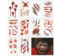THXFUNAREA 10 Hojas Halloween Tatuajes Temporales,Zombie Cicatrices Tatuajes Pegatinas,Cicatrices Halloween,Realista Horror Tatuaje temporal, para Halloween Cosplay Fiesta Temática
