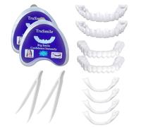 THXFUNAREA 2 Pares Carillas Dentales Ajustables, Dientes Postizos Temporales,Dentaduras Superior e Inferior Instantáneas, con Mini Pinzas Para el Blanqueamiento de Dientes Con Cobertura Imperfecta