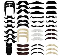 THXFUNAREA 48 Piezas Barba Postiza Bigote Postizo Bigotes Postizos Realistas Autoadhesivos Barba Blanca Novedad Bigotes para Fiesta de MáScaras, Fiesta de CumpleañOs, ActuacióN de Disfraces