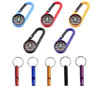 THXFUNAREA 5 piezas brújula para niños y cinco silbatos para exteriores,brújula de Bushcraft al aire libre con mosquetón,brújula,llavero,portátil,para actividades al aire libre,Regalo de cumpleaños