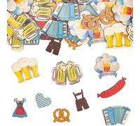 THXFUNAREA 50 unidades Oktoberfest decoración de madera, decoración para mesa Oktoberfest bávara, confeti de madera, sombrero de cerveza, vestido para Oktoberfest bávaro, 3-4 cm