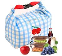 THXFUNAREA Bolsa Térmica Porta Alimentos Pequeña para Mujer y Niños - Lunch Bag Reutilizable con Estampado de Cerezas Azul Claro, Ideal para Trabajo, Colegio y Picnic