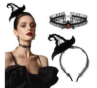 THXFUNAREA Diadema de Telaraña de Halloween Gargantilla de Araña de Encaje Negro Traje de Bruja de Terror Adorno para el Pelo de Araña Collar para Mujer Accesorios para Disfraz de Carnaval de Mascarad