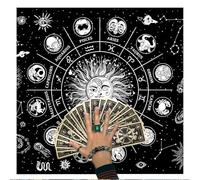 THXFUNAREA Mantel de Cartas del Oráculo con los 12 Signos Zodiacales, Tapete Esotérico para Altar y Prácticas de Adivinación, para Astrólogos y Tarotistas