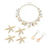 THXFUNAREA Set de 7 Joyas de Playa de Sirena, Incluye Collar de Concha, Horquilla de Estrella de Mar y Pendientes, Accesorios para Fiestas de Verano y Festivales en la Playa, Estilo Boho y Divertido