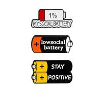THXFUNAREA Social Battery Pin, 3 Piezas Divertido Broche para El Estado de áNimo Social Durante 7 DíAs, Agujas de Humor Interactivas, Pines de Esmalte de BateríA Social, Pin de Insignia