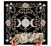 THXFUNAREA Tapete de Tarot para Adivinación 75x75 cm, Mantel de Altar Esotérico con Flores y Fases de la Luna, Paño para Tirada de Cartas y Rituales Espirituales