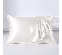 THXSILK Funda de almohada de seda de 22 Momme¨¹lle - Seda de morera - Hipoalergénica con arroz Cierre Funda de almohada de seda pura por ambos lados (blanco, 40 x 80 cm)