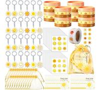 Thyle 121 piezas Boho First Trip Around the Sun Party Favors Includes Boho Sun Acrylic Keychains Silicone Bracelets Tattoo Sticker Tags Organza Bag Retro Hippie Sun Party Favors Baby Shower Gifts