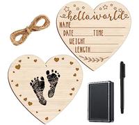 Thyle Letrero de anuncio de bebé de madera con nombre de bebé para hospital, letrero de anuncio de nacimiento de doble cara con marcador y almohadilla de tinta para manos y pies de bebé, baby shower