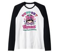 Thyroid Cancer Support Squad Messy Bun Wear Pink Teal Ribbon Camiseta Manga Raglan