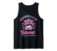 Thyroid Cancer Support Squad Messy Bun Wear Pink Teal Ribbon Camiseta sin Mangas