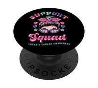Thyroid Cancer Support Squad Messy Bun Wear Pink Teal Ribbon PopSockets PopGrip Adhesivo
