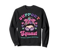 Thyroid Cancer Support Squad Messy Bun Wear Pink Teal Ribbon Sudadera