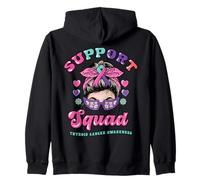 Thyroid Cancer Support Squad Messy Bun Wear Pink Teal Ribbon Sudadera con Capucha