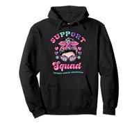 Thyroid Cancer Support Squad Messy Bun Wear Pink Teal Ribbon Sudadera con Capucha
