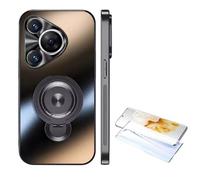 Ti Cow Funda de protección contra caídas ultrafina todo incluido para Huawei Pura80Pro/Pura70Ultra/P60/P50/P40 Dazzling Gold Frosted con soporte magnético giratorio (negro, Huawei Pura 70)