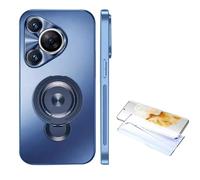 Ti Cow Funda de protección contra caídas ultrafina todo incluido para Huawei Pura80Pro/Pura70Ultra/P60/P50/P40 Dazzling Gold Frosted con soporte magnético giratorio (azul marino, Huawei Pura 80)