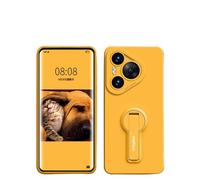 Ti Cow Funda de silicona compatible con Huawei Pura70/Pura 70ultra/p60/p40/p50, funda protectora anticaídas con soporte invisible, cuerda de mano y película de teléfono, color amarillo