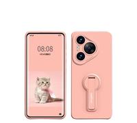 Ti Cow Funda de silicona compatible con Huawei Pura70/Pura 70ultra/p60/p40/p50, funda protectora anticaídas con soporte invisible, cuerda de mano y película para teléfono, color rosa