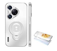 Ti Cow Funda de silicona compatible con Huawei Pura70/Pura 70ultra/p60/p40/p50, funda protectora anticaídas con soporte invisible, cuerda de mano y película para teléfono, color blanco