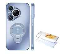 Ti Cow Funda de teléfono móvil ultrafina con protección contra caídas para Huawei Pura80Pro/Pura70Ultra/P60/P50/P40 Dazzling Gold Frosted Rotación Magnética Funda con Soporte (Lejano Pico Azul, Huawei