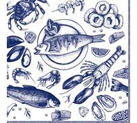 ti-flair Servilletas de papel 33 x 33 cm, 3 capas, 20 unidades, alta calidad y sostenibles, servilletas de cumpleaños desechables, diseño de pescados y mariscos, servilletas de papel para fiestas y