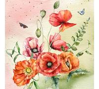 ti-flair Servilletas de papel 33 x 33 cm, 3 capas, 20 unidades, alta calidad y sostenibles, servilletas de papel desechables para bodas, gastronomía, uso diario, amapolas y mariposas