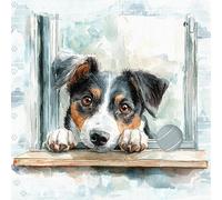 ti-flair Servilletas de papel, 33 x 33 cm, 3 capas, 20 unidades, sostenibles y de alta calidad, desechables con perro en la ventana, servilletas de papel, servilletas de almuerzo, servilletas de